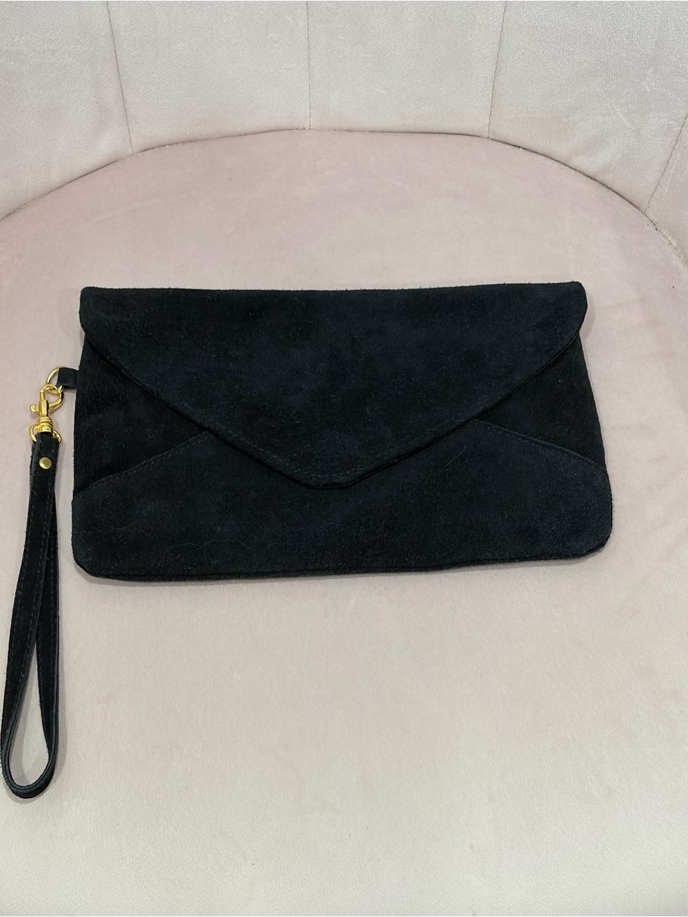 MANGO Black Suede Envelope Clutch Wristlet, Women's Bag